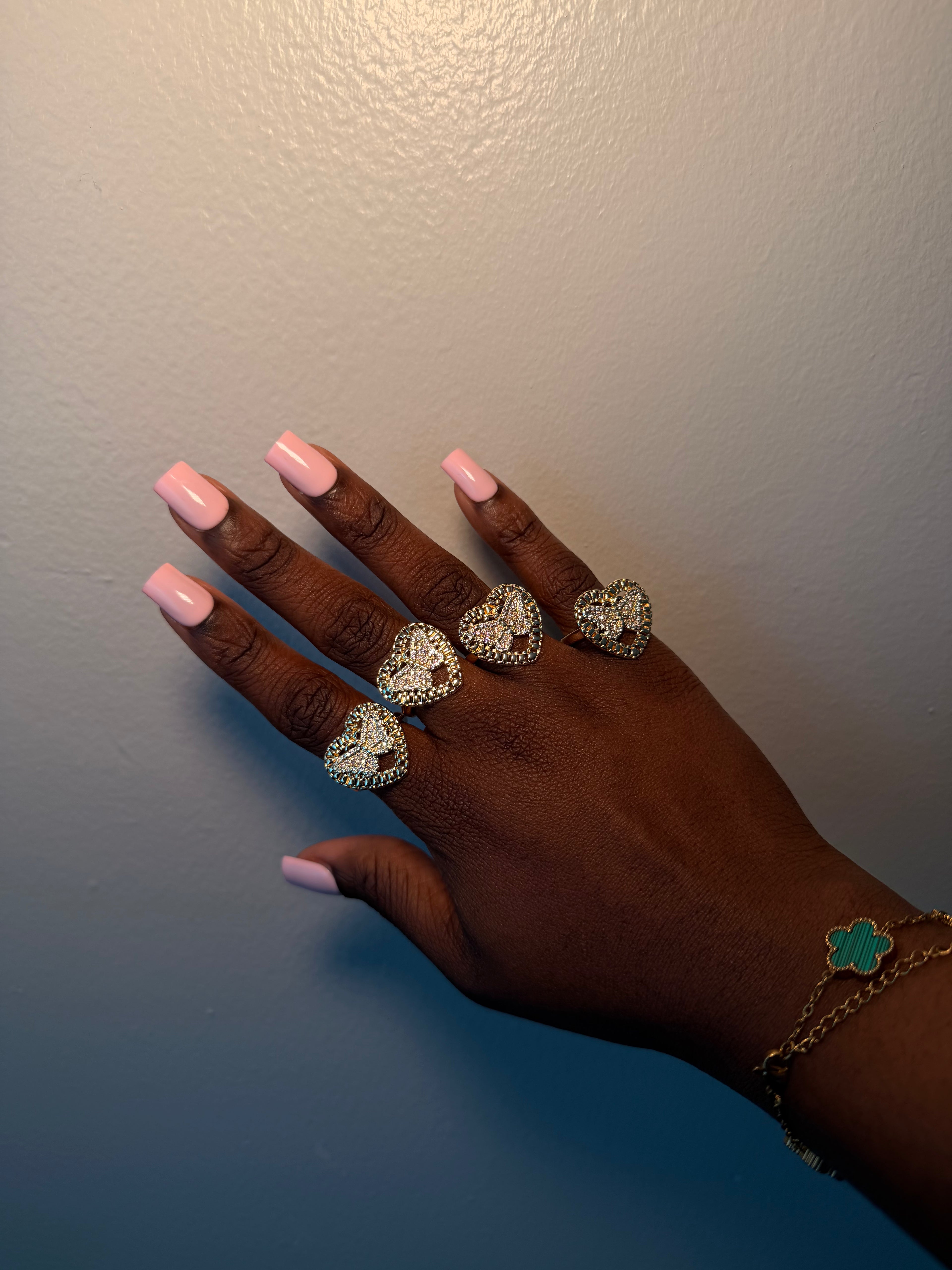 Bling butterfly heart ring